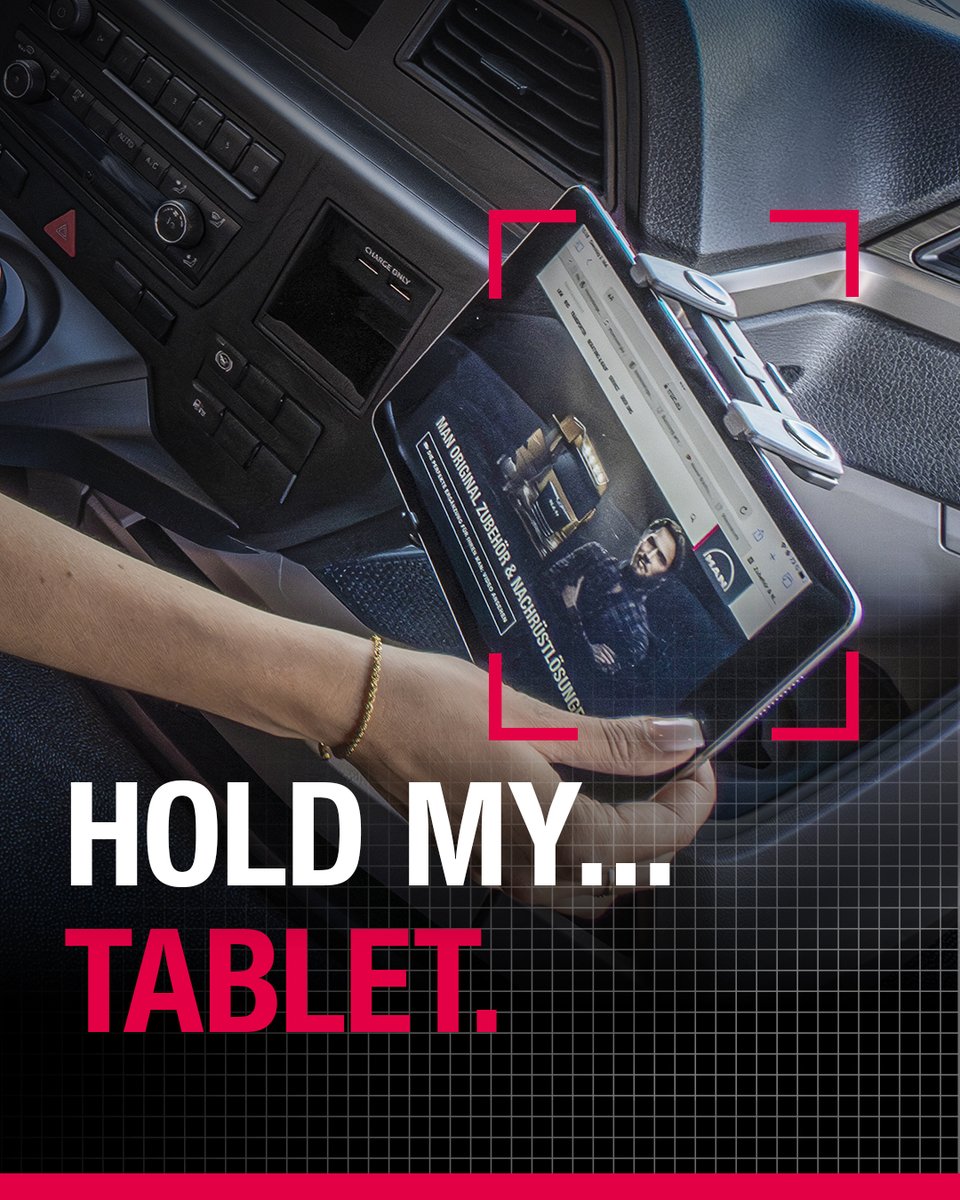 More than just an infotainment. With the MAN Genuine tablet holder, you can keep track of your orders and all the necessary information. It can be rotated through 360° and mounted without drilling. Your small but effective pillar of support.