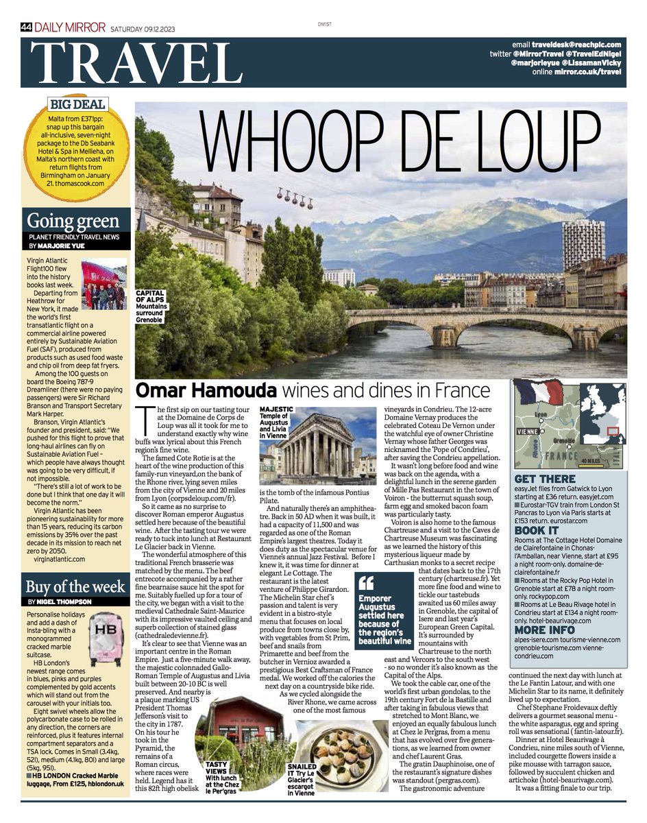 TravelEdNigel's tweet photo. Tomorrow's Daily Mirror print #travel - @OmarHamouda17 heads to southeast France for a taste of lovely Vienne and Grenoble https://t.co/dSW4pTB2pa