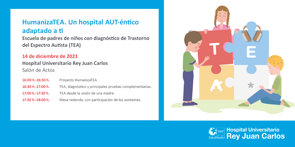 #Agenda📅 Celebramos el próximo jueves 14 de diciembre una Escuela de Padres de niños con diagnóstico del Trastorno del Espectro Autista (TEA) en la que explicaremos, entre otros temas, nuestro proyecto HumanizaTEA. ¡Te esperamos en nuestro Salón de Actos!