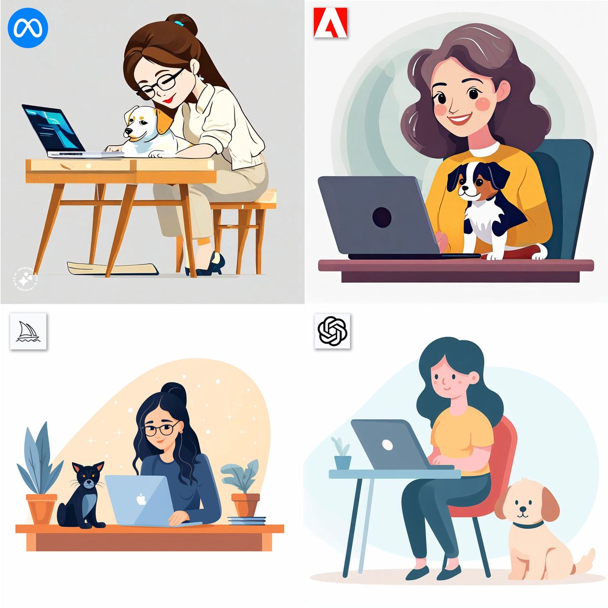 chaseleantj's tweet photo. 5. Vector graphics

Simple flat vector illustration of a woman sitting at the desk with her laptop with a puppy, isolated on white background https://t.co/9059Um3kIX