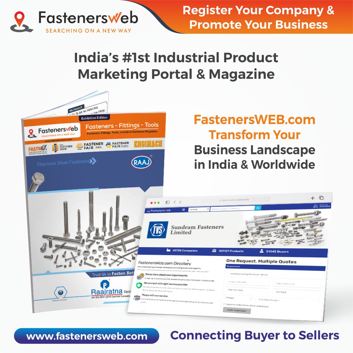 FastenersWEB's tweet image. Elevate your brand globally with India&apos;s #1 Fasteners Portal, Magazine, and Exhibitions! Showcase your brand with us. Book your ad now - limited slots! 📖 Join us at Fastnex Exhibition, Bangalore (Jan 19-23) &amp;amp; upcoming expos in Chennai, Pune, Delhi, Germany. 🌐 #FastenersWEB