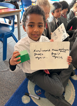 BGS_LowerSch's tweet photo. Year 2 have been busy learning about the properties of shapes. Today we had a practical lesson describing the different properties of different 3D shapes including faces and edges #BGS_Maths #BGS_Year2 https://t.co/Miozso4BKU