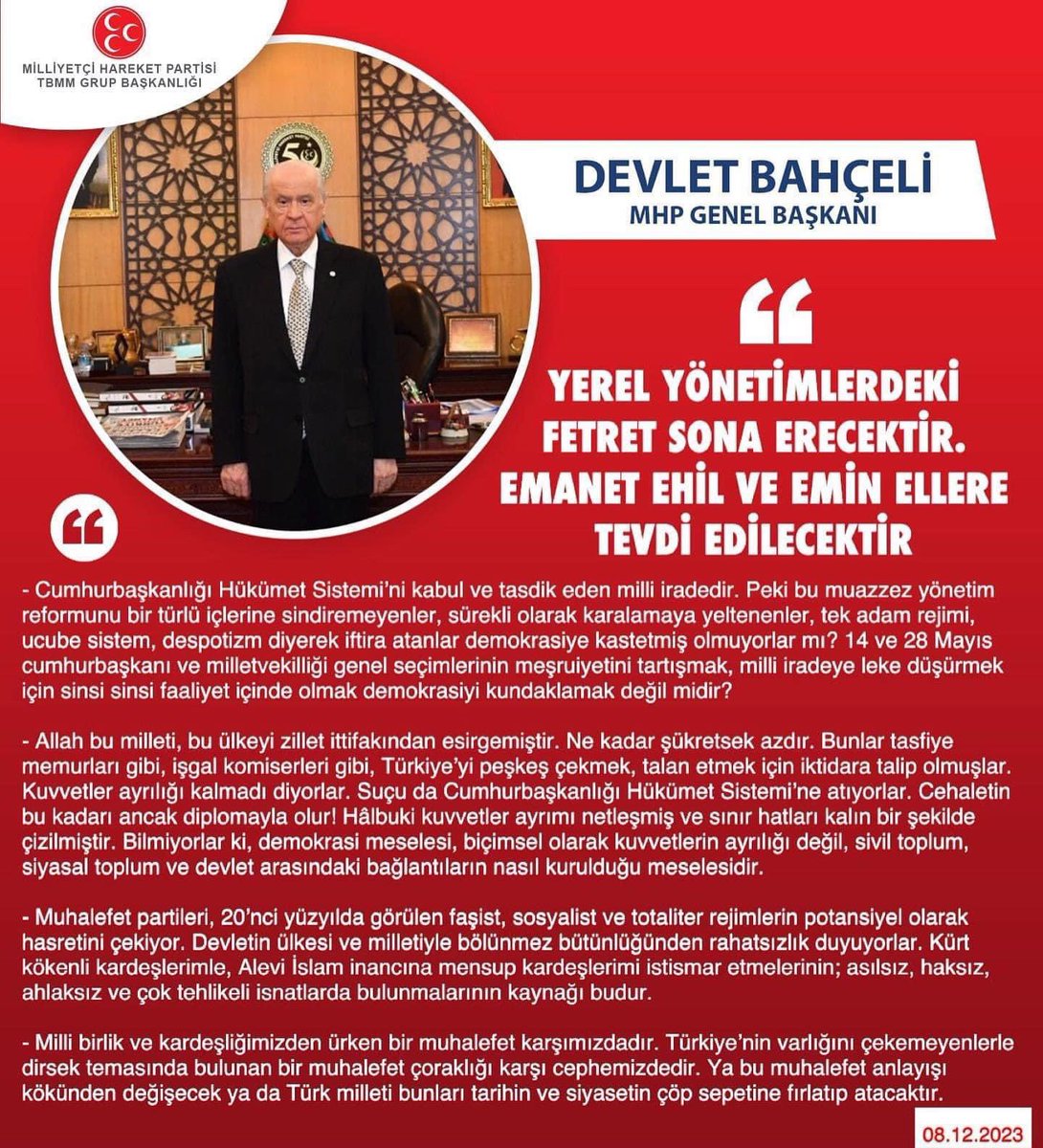 “Yerel yönetimlerdeki fetret sona erecektir. Emanet ehil ve Emin ellere tevdi edilecektir.”