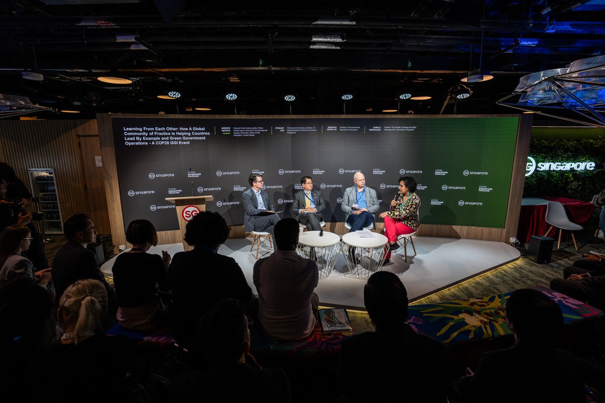 Singapore was proud to take part in a panel, hosted at the #SGPavilion at #COP28, on govts greening their operations.  

Singapore, one of 51 countries taking part in the Greening Government Initiative, shared its GreenGovSG movement. 

#SGGreenPlan #GreenGovSG