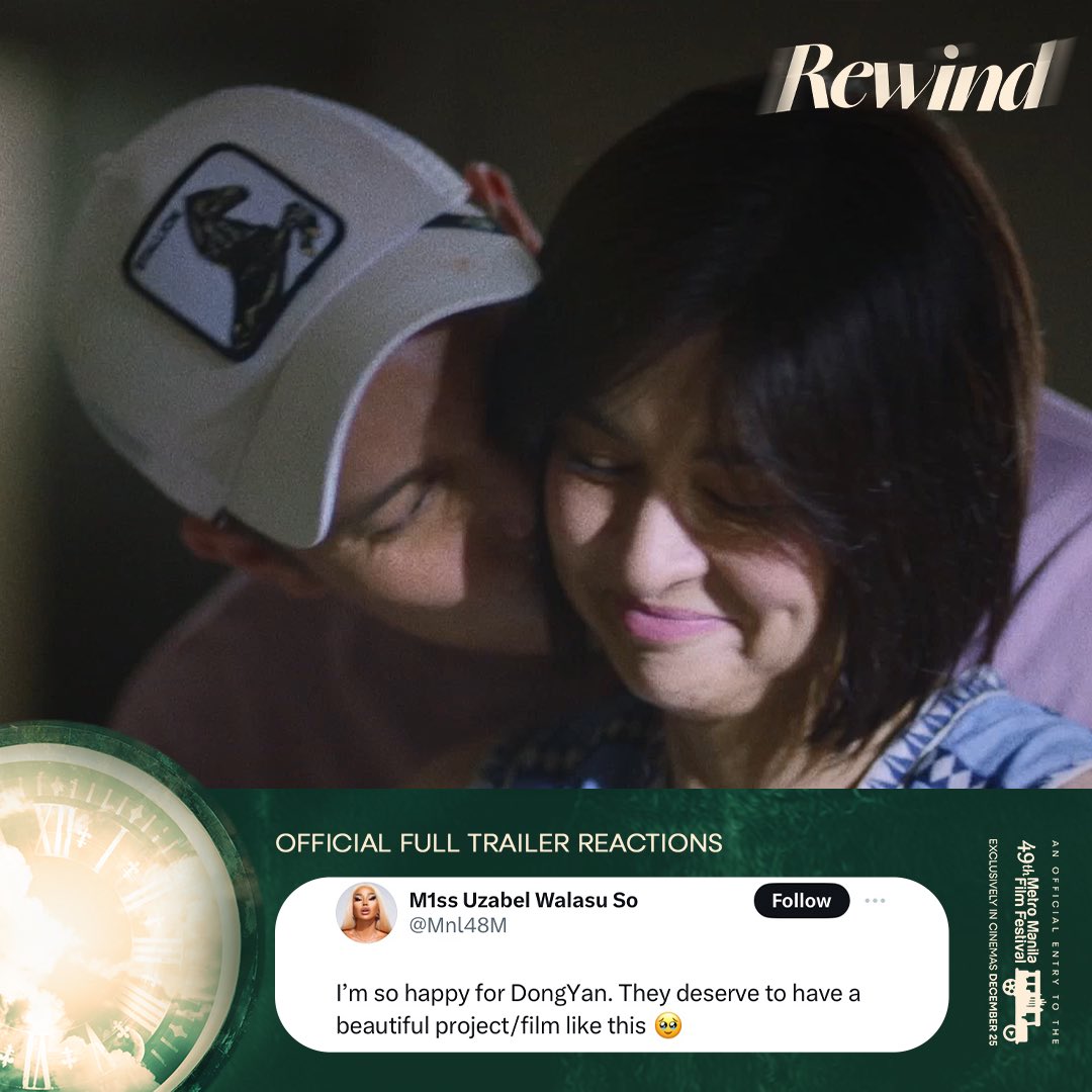 StarCinema's tweet photo. MATUWA MUNA BAGO MAIYAK SA DONGYAN COMEBACK! ππ€§
Live and love more this Christmas! Unahing mag-Rewind with your greatest love sa #MMFF2023! βͺπ
#MMFFRewind Exclusively in cinemas December 25 https://t.co/N0MNDP55iY