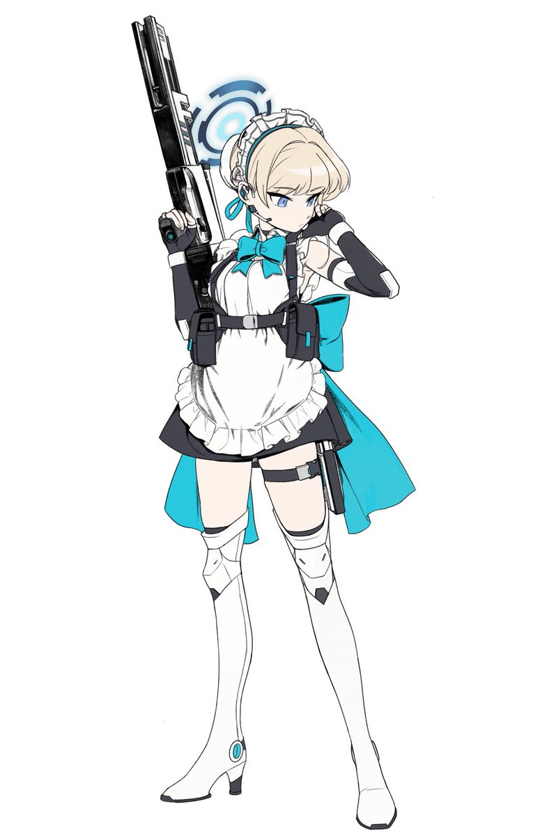 toki (blue archive) 1girl solo weapon gun halo gloves apron  illustration images