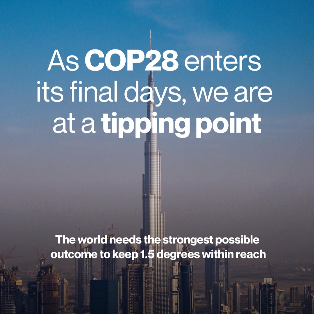 The @UN Climate Change Conference #COP28 is entering its final days. We're proud to join +800 leaders who stand in courage and resolve with the COP28 President & all Parties in bringing us together behind a 1.5°C plan. Because #LaterIsTooLate Sign the letter:…