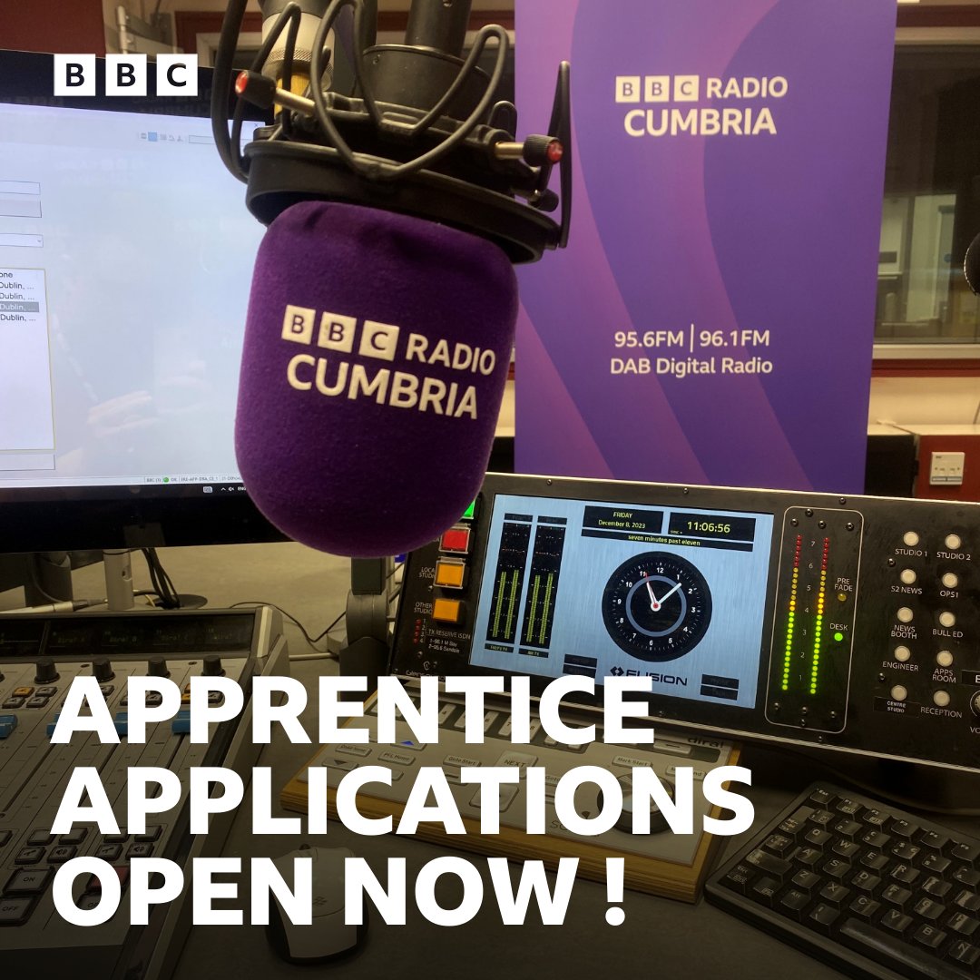 Do you dream of a career in broadcast?🔊 Do you have what it takes to create engaging Cumbrian content for a range of platforms?📻📺📱 Applications are now open for BBC Cumbria's next apprentice ➡ bbc.in/41aTlY1