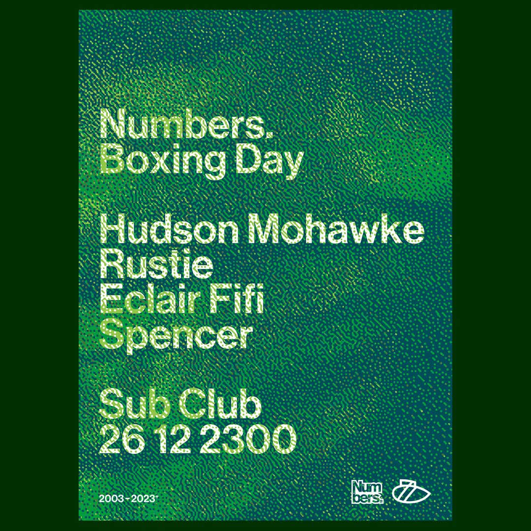 Numbers. Boxing Day Hudson Mohawke 🥊 Rustie 🥊 Eclair Fifi 🥊 Spencer £10+ Bio 🎟️ Profits from door sales donated to MAP (Medical Aid for Palestinians) ⛑️ Ceasefire now Sub Club 26 12 2300 🔔⚡🛷❄️🧊 Design by Ben Drury @hudmo #RUSTIE @eclairfifi @spencernmbrs @medicalaidpal