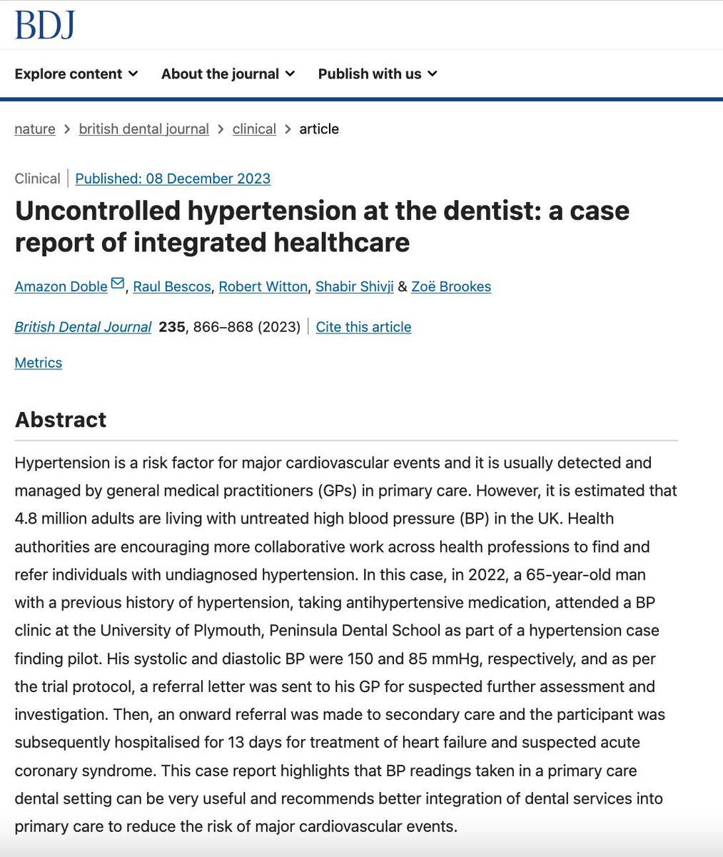 New publication! I am extremely proud to have the opportunity to carry out our health case finding clinics within @PenDentalSE and that our hard work has made a difference for the participant within this case study. @DrZeeBee1 @RaulBescos @WittonRobert nature.com/articles/s4141…