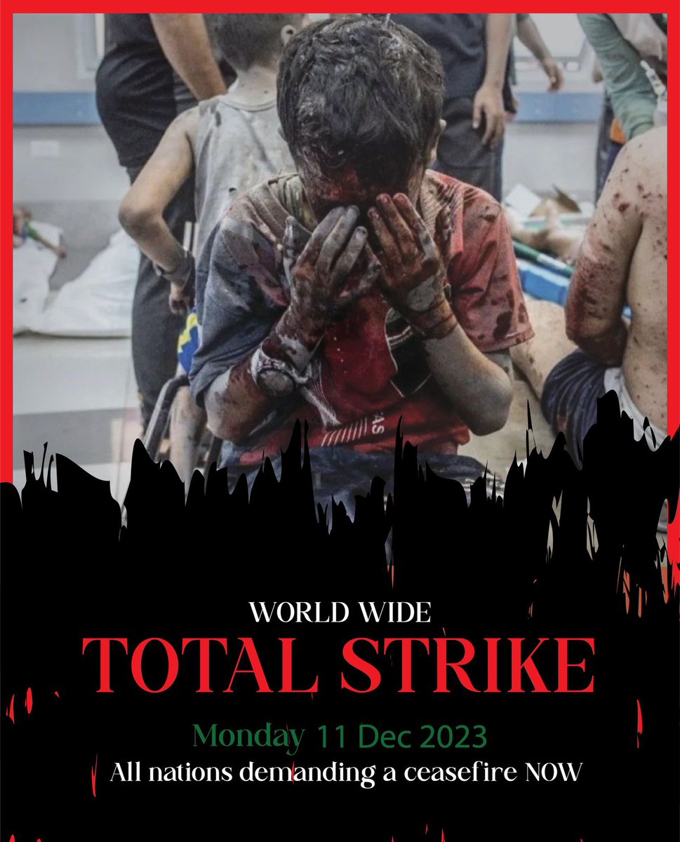 🛑We started a campaign to push for a total strike worldwide on Monday 12/11/2023..
⭕️It is necessary to paralyze the movement of life and the economic wheel in all countries so that everyone feels that he is directly affected by the impact of the aggression on Gaza... 
⭕️ Start