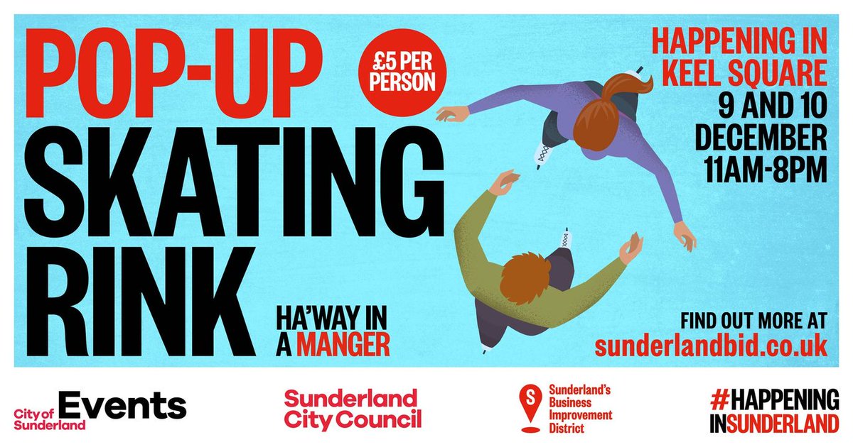This weekend, you and your loved ones could be skating around our Pop-up Skating Rink on Keel Square, surrounded by twinkling lights and festive cheer! Our Pop-up Skating Rink is #HappeningInSunderland 9 & 10 December for just £5 per person Tickets - bit.ly/3QMZzss