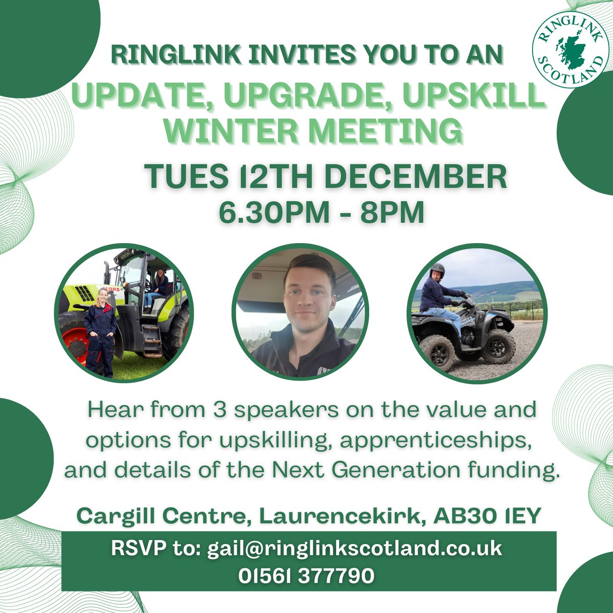 NFUStweets's tweet photo. Just four days until the @ringlink Winter Meeting!
RSVP by 11th of December to hear from three industry speakers on how to prepare your workforce for the future🚜
#ScottishFarming #NextGenerationFarming https://t.co/7q6qteMDRb