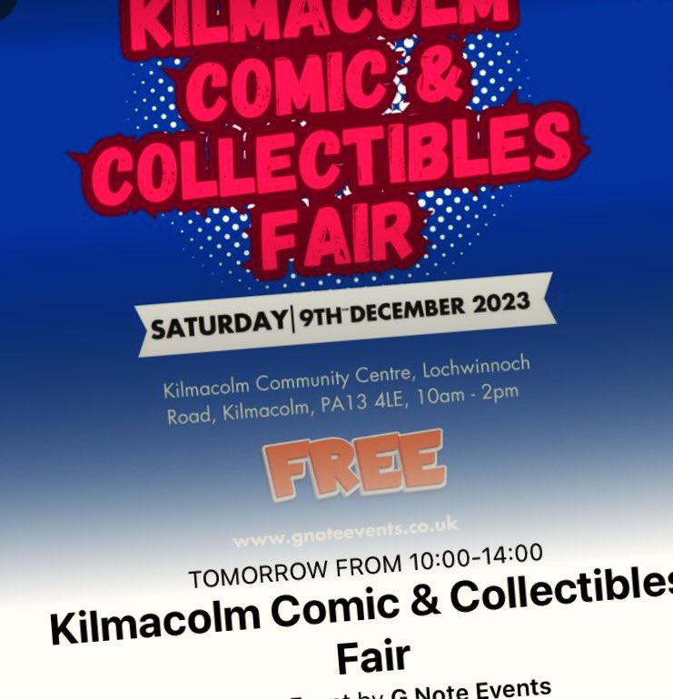 busstoptoyshop's tweet photo. ๐ฅ Tomorrow ๐ฅ
While Glen looks after you festive shoppers here, Iโll be taking the BSTS show to #Kilmalcolm Comics & Collectibles Fair. If youโre near, drop in for some geeky presents. Iโll have all the BSTS favourites plus other excellent retailers. FREE entry! โค๏ธ
#teambsts https://t.co/fINPA23Yf6