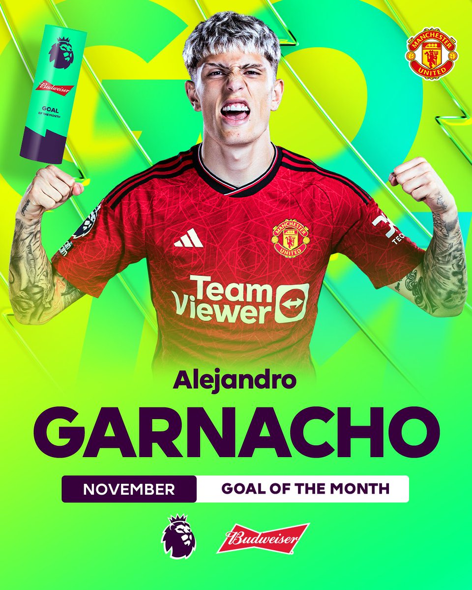 Premier League (@premierleague) on Twitter photo It just had to be.
<a href="/agarnacho7/">Alejandro Garnacho</a> wins November's <a href="/budfootball/">Budweiser Football</a> Goal of the Month for this outrageous effort ✨
<a href="/ManUtd/">Manchester United</a> | #PLAwards It just had to be.
<a href="/agarnacho7/">Alejandro Garnacho</a> wins November's <a href="/budfootball/">Budweiser Football</a> Goal of the Month for this outrageous effort ✨
<a href="/ManUtd/">Manchester United</a> | #PLAwards