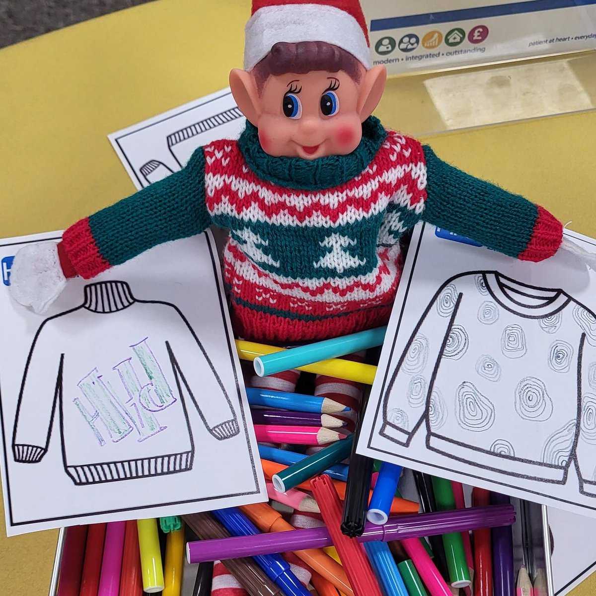 We had a mystery artist draw some lovely jumper designs, but Alex is trying to take credit for their work! @NHSHarlow #pahtpeople if you need a moment to relax, be it day or night, library membership gets you 24/7 access to the Library and Digital Knowledge Hub!