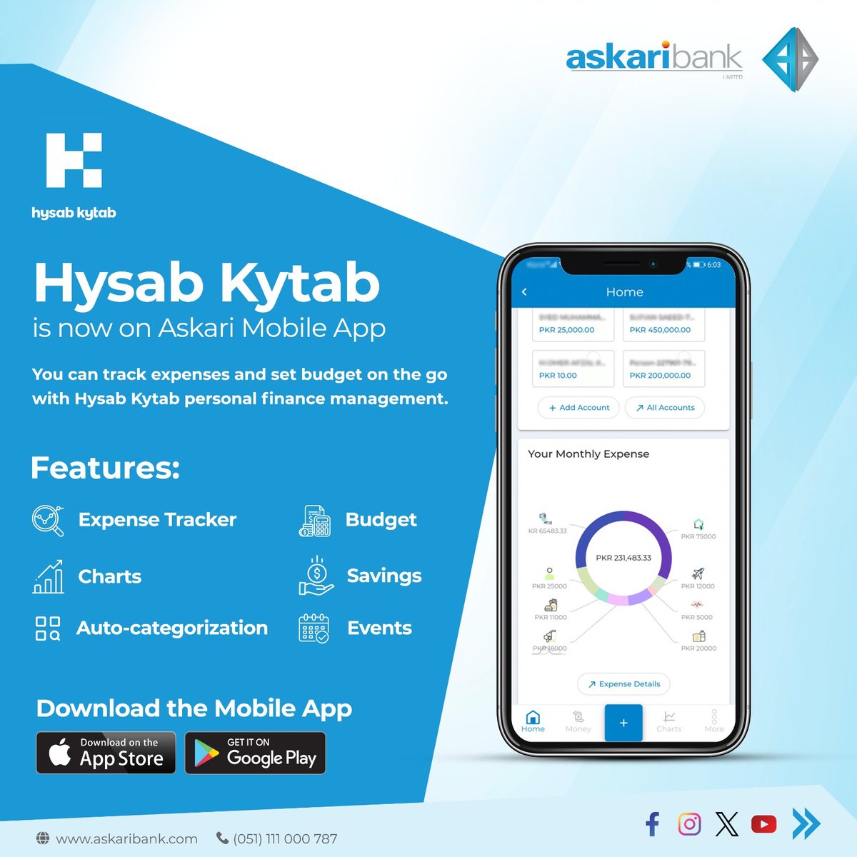Get organized with Hysab Kytab, Askari Bank's innovative mobile app feature! Simplify your finances, track expenses, and stay on top of your budget effortlessly. Download our app now!

#AskariBankApp #HysabKytab #budgeting #convenient