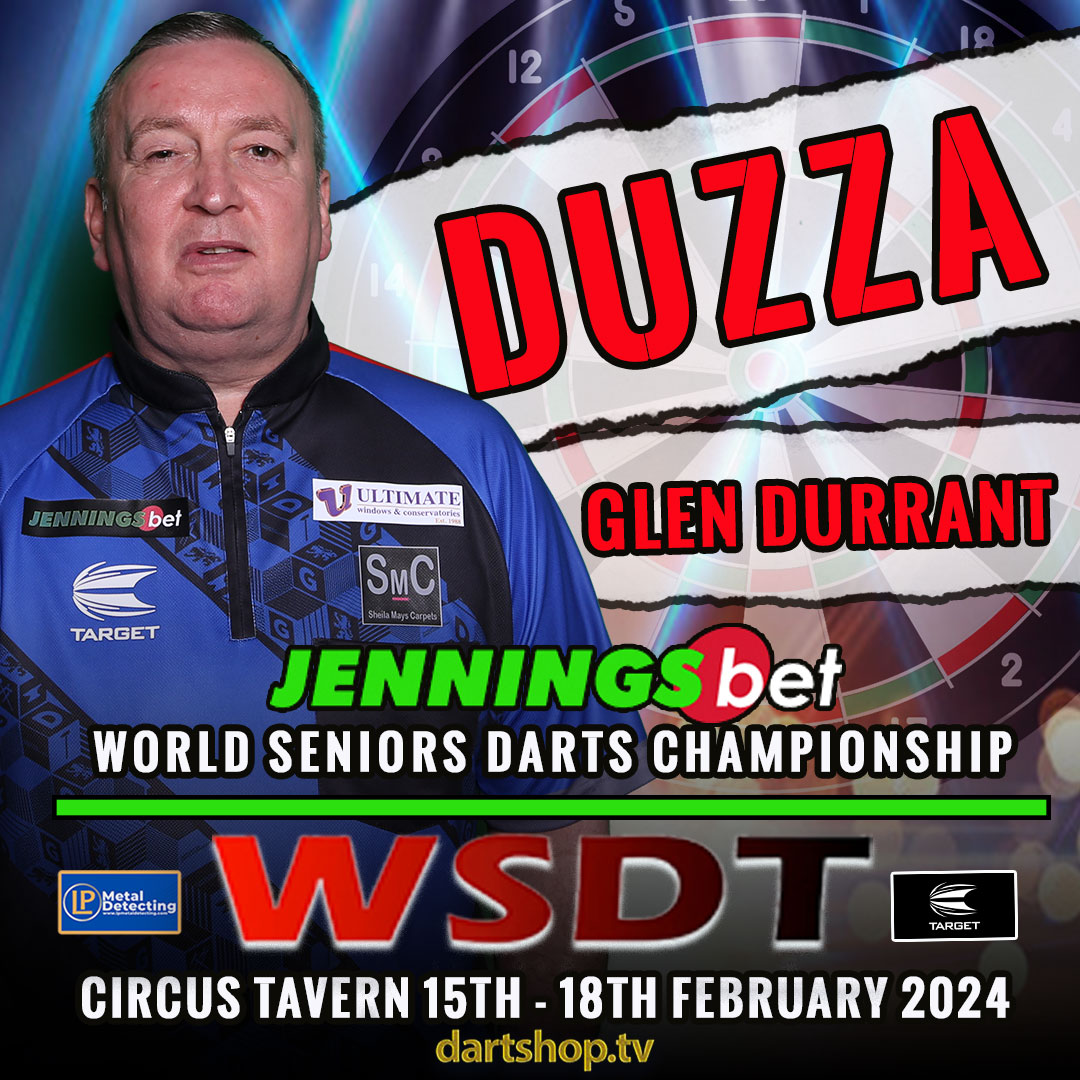 Duh Duh Duh Duh, Glen Durrant 🎯 Duzza is back in Seniors action, as the former Premier League Champion returns to the @jenningsbetinfo World Seniors Darts Championship Use Code DUZZAWC24 at checkout for 20% off to see Glen in action! 👇 dartshop.tv/world-senior-d…