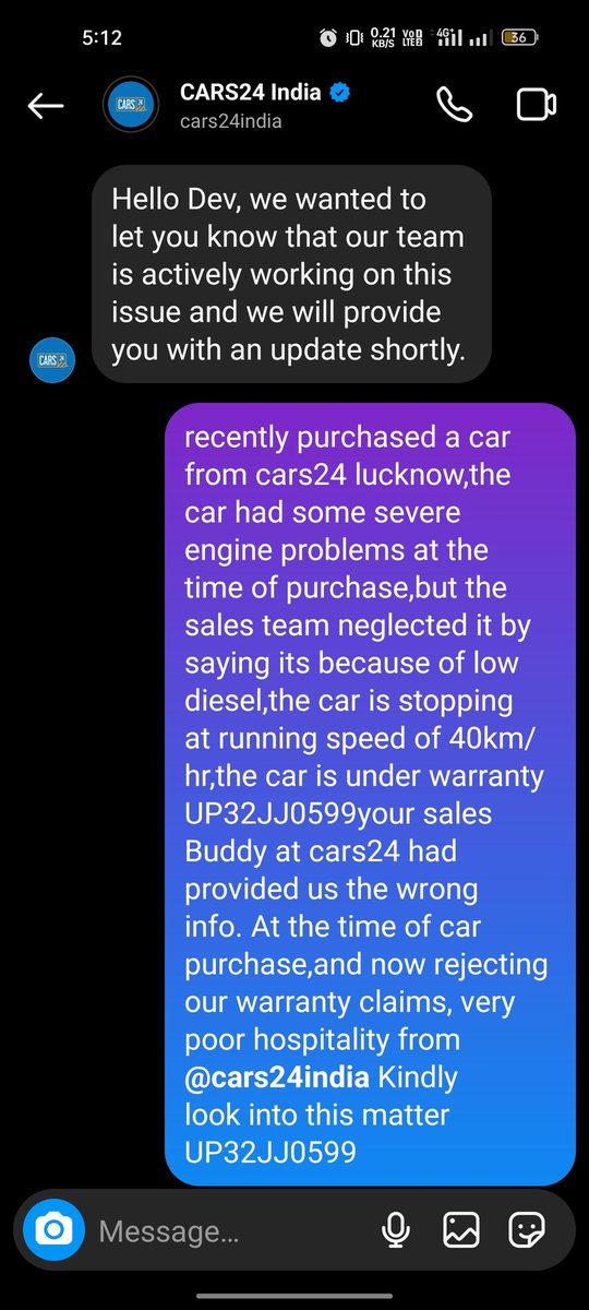 _dev_official_'s tweet photo. @vikramchopra @cars24india 
Your lucknow sales team has done fraud with us, car had some severe engine problems but your sales Buddy kept on Gaslighting us that the its because of low diesel,
Now they are not cooperating with us,
False commitment and false promises has been done https://t.co/6MoDpInPiH