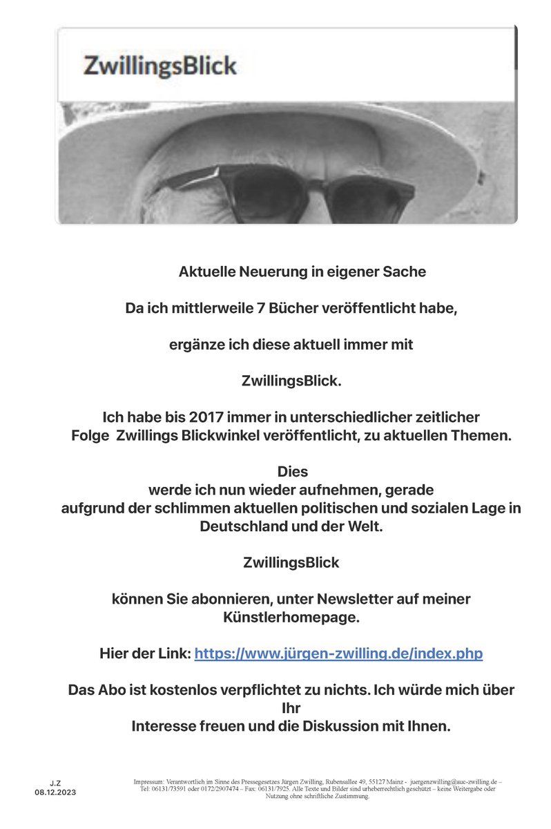 #ZwillingsBlick - aktuelle Neuerung - Beiträge zu aktuellen Themen jürgen-zwilling.de/index.php #drrodolfo #katzemimi #Naturgeist #Aufstehen #Aufwachen #Mitmachen #Umdenken #grundrechtauftierschutz #artenschutz #naturschutz #tierschutz #az #FridaysForFurture