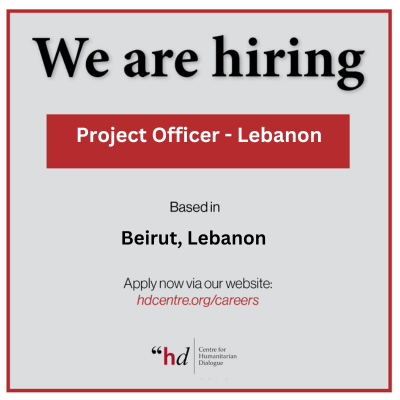 The Centre for Humanitarian Dialogue (HD) is looking for a Project Officer - Lebanon. More information here 👉 hdcentre.org/careers/projec…