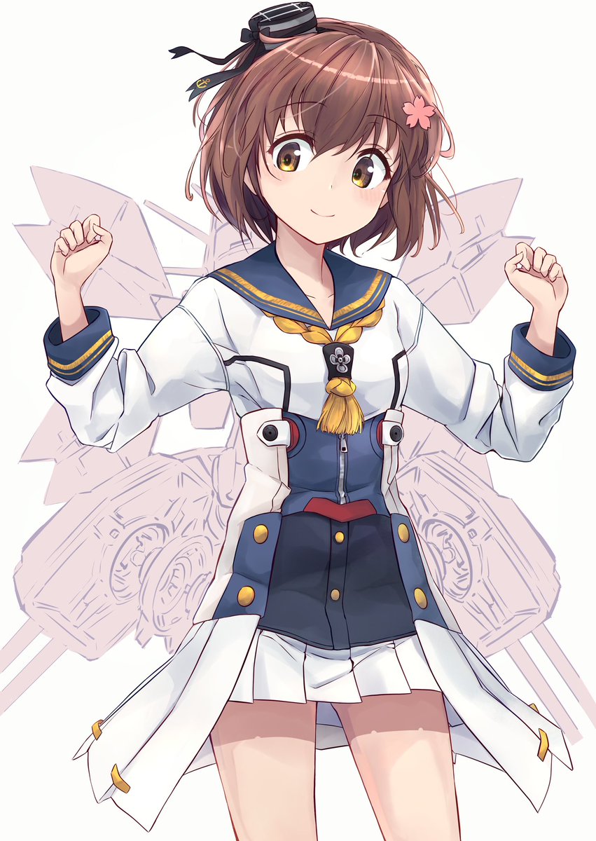 yukikaze (kancolle) 1girl solo dress brown hair hair flower short hair sailor dress  illustration images