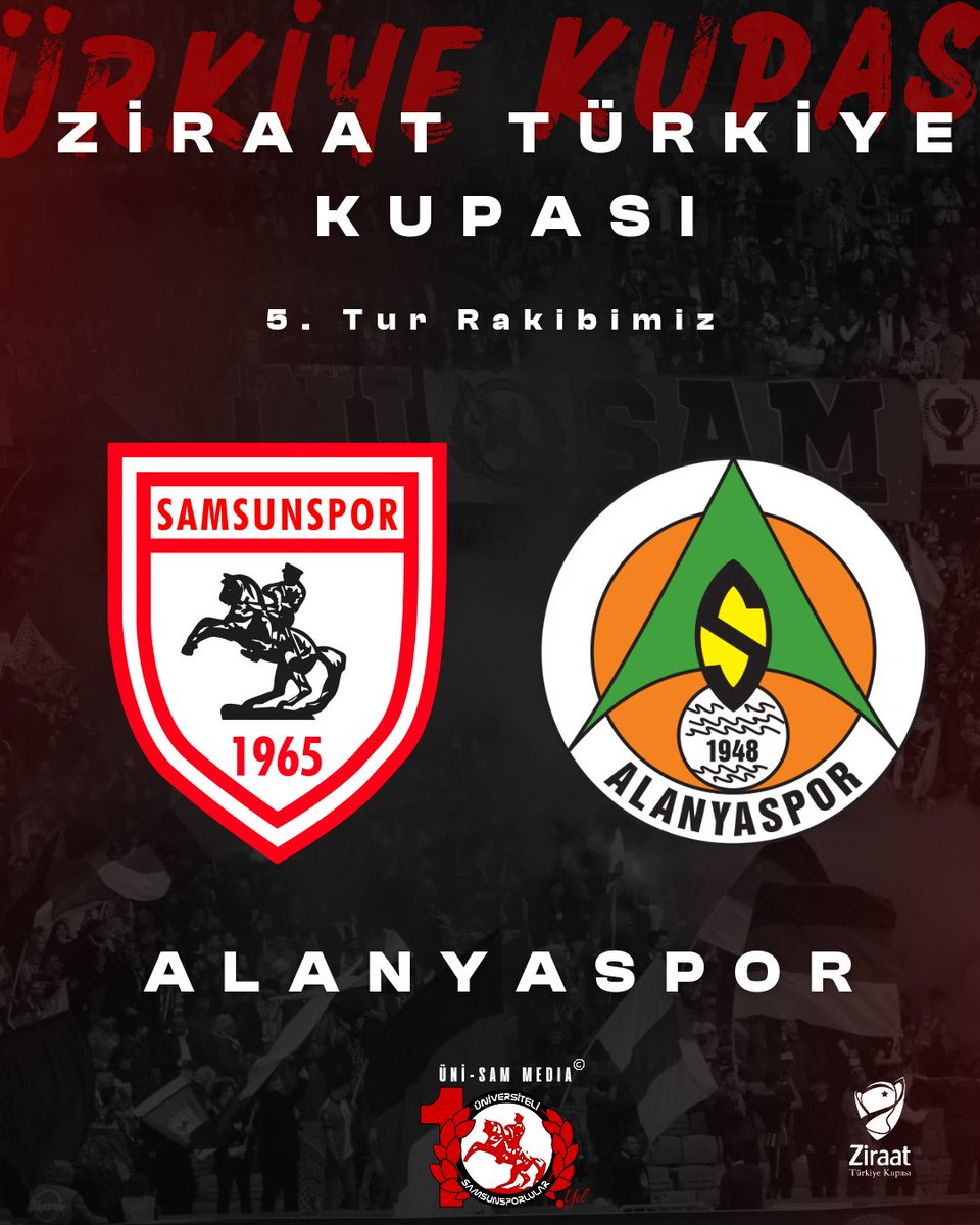 UniSam1965's tweet photo. Ziraat Türkiye Kupası'nda 5. tur rakibimiz Alanyaspor.

#Samsunspor #Samsun #ÜniSam https://t.co/ZowJpECqIU
