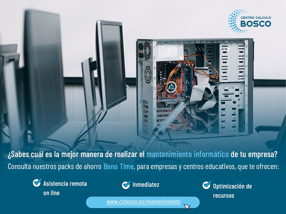BoscoCalculo's tweet photo. Adquiere el paquete de horas que necesites en función del número de ordenadores de los que dispongas, en tu empresa o centro educativo, con nuestro servicio de mantenimiento informático Bono Time 💯
Consúltanos ⬇⬇⬇
📲 https://t.co/8GTujrIZXt https://t.co/4vZ9r84PCU