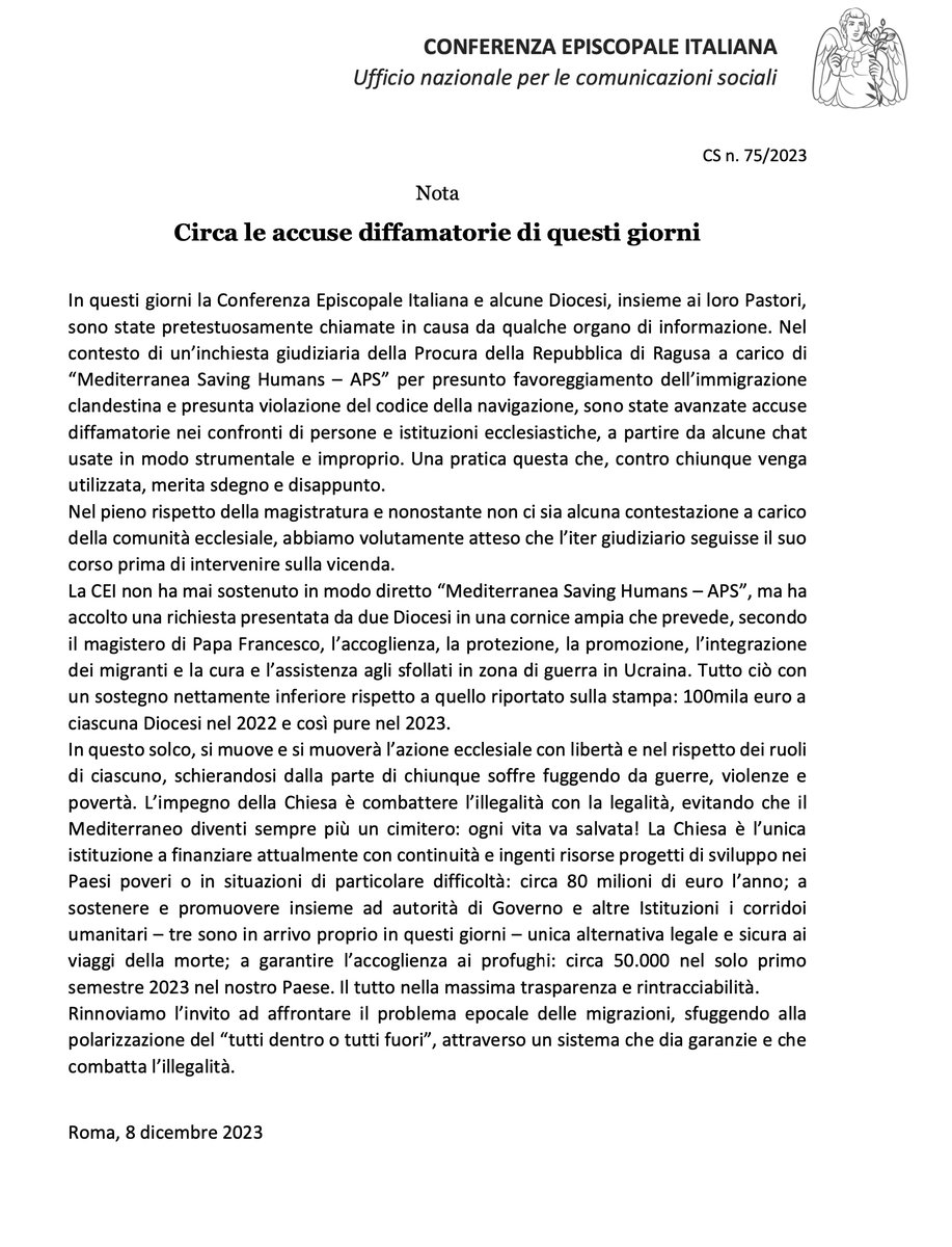 UCSCEI's tweet photo. In questi giorni la #CEI e alcune Diocesi, insieme ai loro Pastori, sono state pretestuosamente chiamate in causa da qualche organo di informazione avanzando accuse diffamatorie nei confronti di persone e istituzioni ecclesiastiche https://t.co/oqjljiPeFs