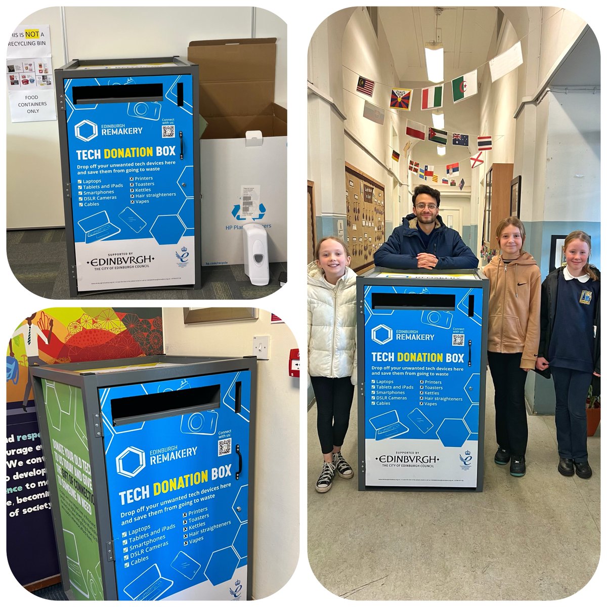 EdinRemakery's tweet photo. Exciting news! 💚
Our tech donation boxes are on a roll as we delivered three of our tech donation boxes to Bun-sgoil Taobh na Pàirce, Blackhall Primary &amp; Portobello High School 💚
#techdonationbox #edinburghremakery #remakeadifference https://t.co/Si63unflJG