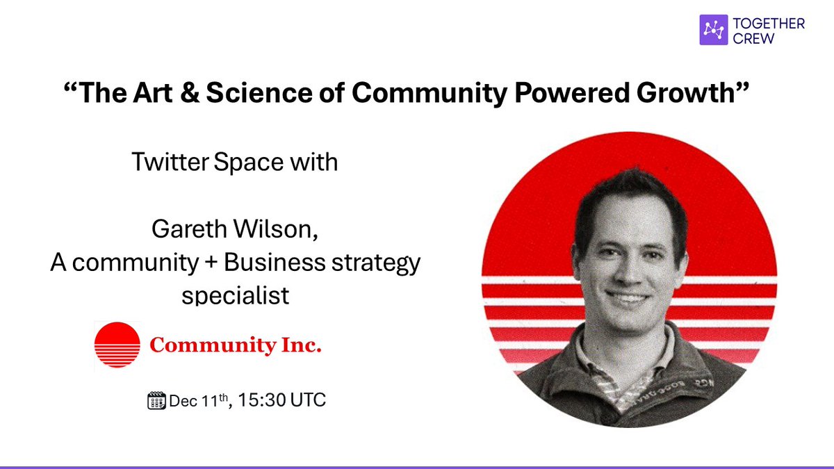 TogetherCrew (@together_crew) on Twitter photo Don't miss our next #TwitterSpace ! 📢
<a href="/_gw/">Gareth Wilson</a> has held founding roles at #community-led startups, for >15 years. We'll discuss community-powered growth, building a community + strategy plan & best practices.
🗓️11 Dec, 15:30 UTC
Set your reminder here
x.com/i/spaces/1zqKV… Don't miss our next #TwitterSpace ! 📢
<a href="/_gw/">Gareth Wilson</a> has held founding roles at #community-led startups, for >15 years. We'll discuss community-powered growth, building a community + strategy plan & best practices.
🗓️11 Dec, 15:30 UTC
Set your reminder here
x.com/i/spaces/1zqKV…
