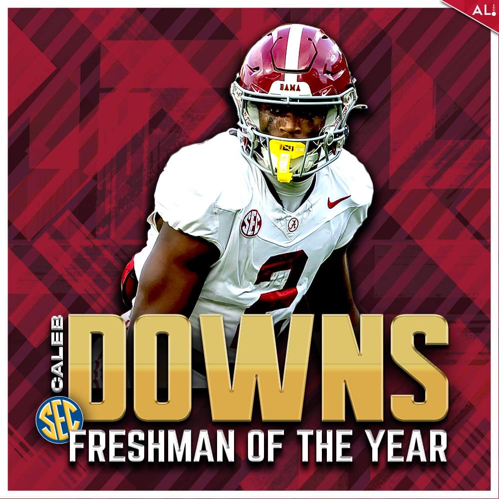 Caleb Downs, who leads Alabama with 99 tackles, has been named SEC Freshman of the year by the SEC coaches. #RollTide