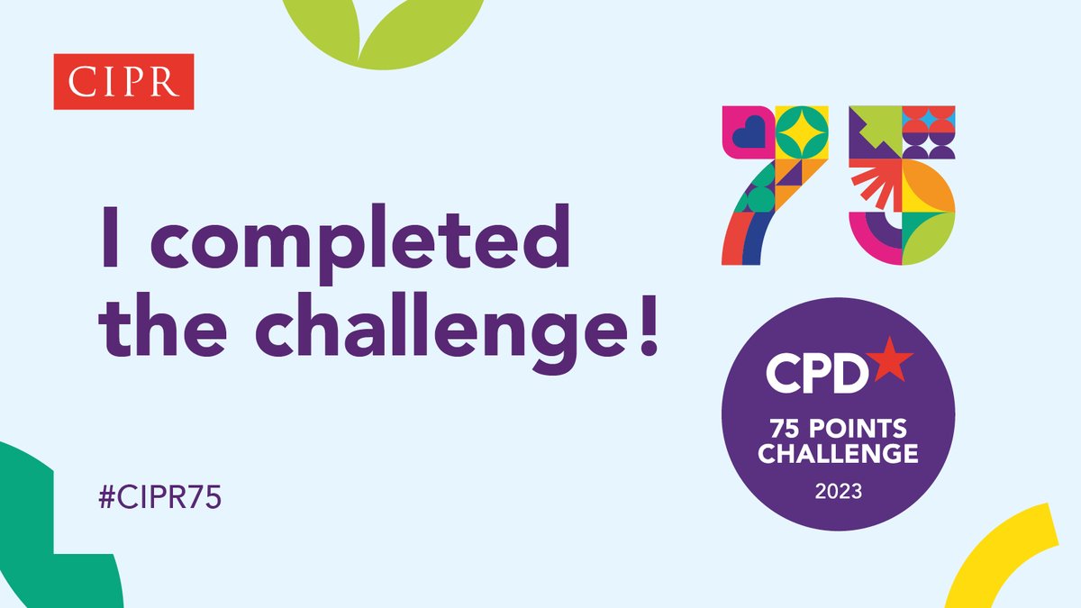 Delighted to have achieved my CPD 75 Points Challenge and super early too! Keeping your skills up to date is so important! <a href="/CIPR_Global/">Chartered Institute of Public Relations</a> #CPD