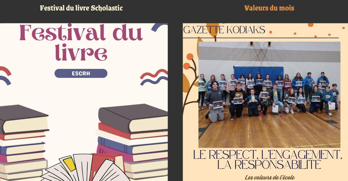 ESCRH
<a href="/ESCRHawkesbury/">ESCRH</a>
GAZETTE KODIAKS Édition du mois de novembre sites.google.com/.../gazette...…
L'équipe de journalisme du Pavillon est fière de vous présenter ses articles du mois de novembre.  Bonne lecture!
#escrh #kodiaks #Journalisme #lecture #csdceo