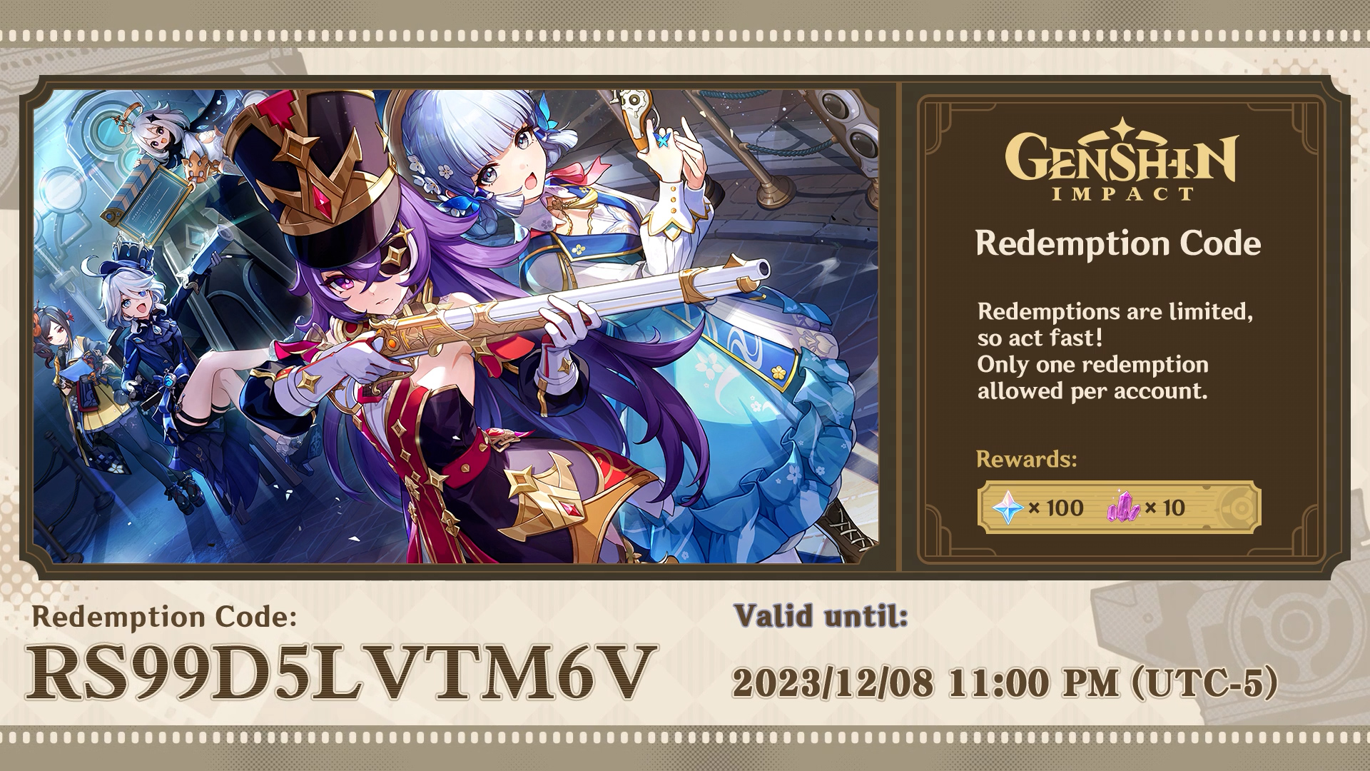 version 4.2 redemption code it's time limited. Genshin Impact