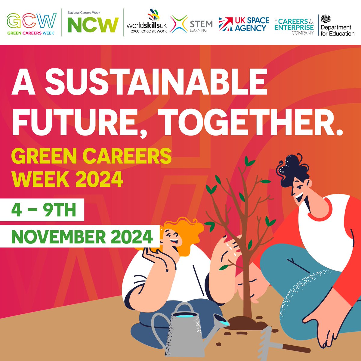 ****𝗦𝗔𝗩𝗘 𝗧𝗛𝗘 𝗗𝗔𝗧𝗘***

We are delighted to confirm that #GreenCareersWeek will take place from 4 - 9th November 2024.

#GCW2024
#GreenCareers