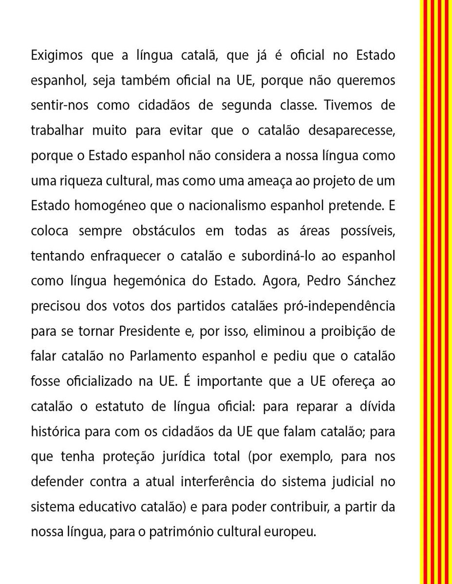13/29
🇵🇹 PORTUGAL
12-12-2023, Conselho da Europa:
#SayYes #CatalanOfficialEU
Nós, catalães, queremos ser cidadãos da UE com a nossa própria língua.
<a href="/antoniocostapm/">António Costa</a> <a href="/antoniocostaps/">António Costa</a> <a href="/govpt/">República Portuguesa</a> <a href="/nestrangeiro_pt/">Negócios Estrangeiros PT</a> <a href="/AEuropeus/">Arquivo Assuntos Europeus (2022-2024)</a> <a href="/JoaoCravinho/">João Cravinho</a> <a href="/paulo_cafofo/">Paulo Cafôfo</a> <a href="/BernardoICruz/">Bernardo Ivo Cruz</a>