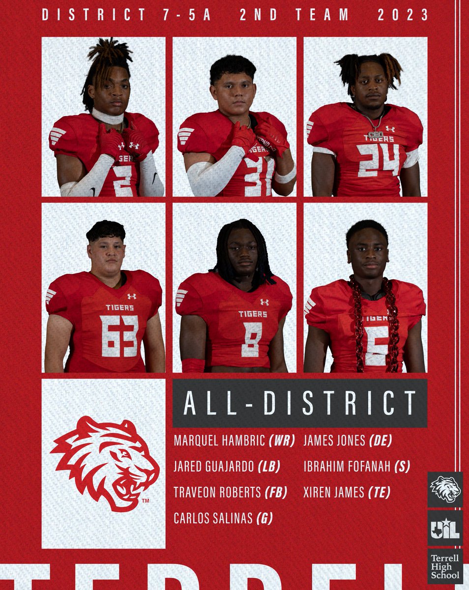 Terrell Tigers Football (@terrelltigerfb) on Twitter photo 🚨Congratulations to <a href="/marquel_hambric/">Marquel Hambric ✞</a> , <a href="/jguajardo_31/">Jared Guajardo</a> , <a href="/D1tre_24/">HIM</a> , <a href="/cs_2wavyy/">CARLOS SALINAS</a> , <a href="/xiren7_/">Xiren James</a> , <a href="/ball0utfo/">Ibrahim Fofanah</a> , <a href="/3j_official7/">James Jones</a>
for being selected as District 7-5A 2nd TEAM🏈👏🏾!
#TigerTOUGH🐅
#ba🐅
#TTP 🚨Congratulations to <a href="/marquel_hambric/">Marquel Hambric ✞</a> , <a href="/jguajardo_31/">Jared Guajardo</a> , <a href="/D1tre_24/">HIM</a> , <a href="/cs_2wavyy/">CARLOS SALINAS</a> , <a href="/xiren7_/">Xiren James</a> , <a href="/ball0utfo/">Ibrahim Fofanah</a> , <a href="/3j_official7/">James Jones</a>
for being selected as District 7-5A 2nd TEAM🏈👏🏾!
#TigerTOUGH🐅
#ba🐅
#TTP