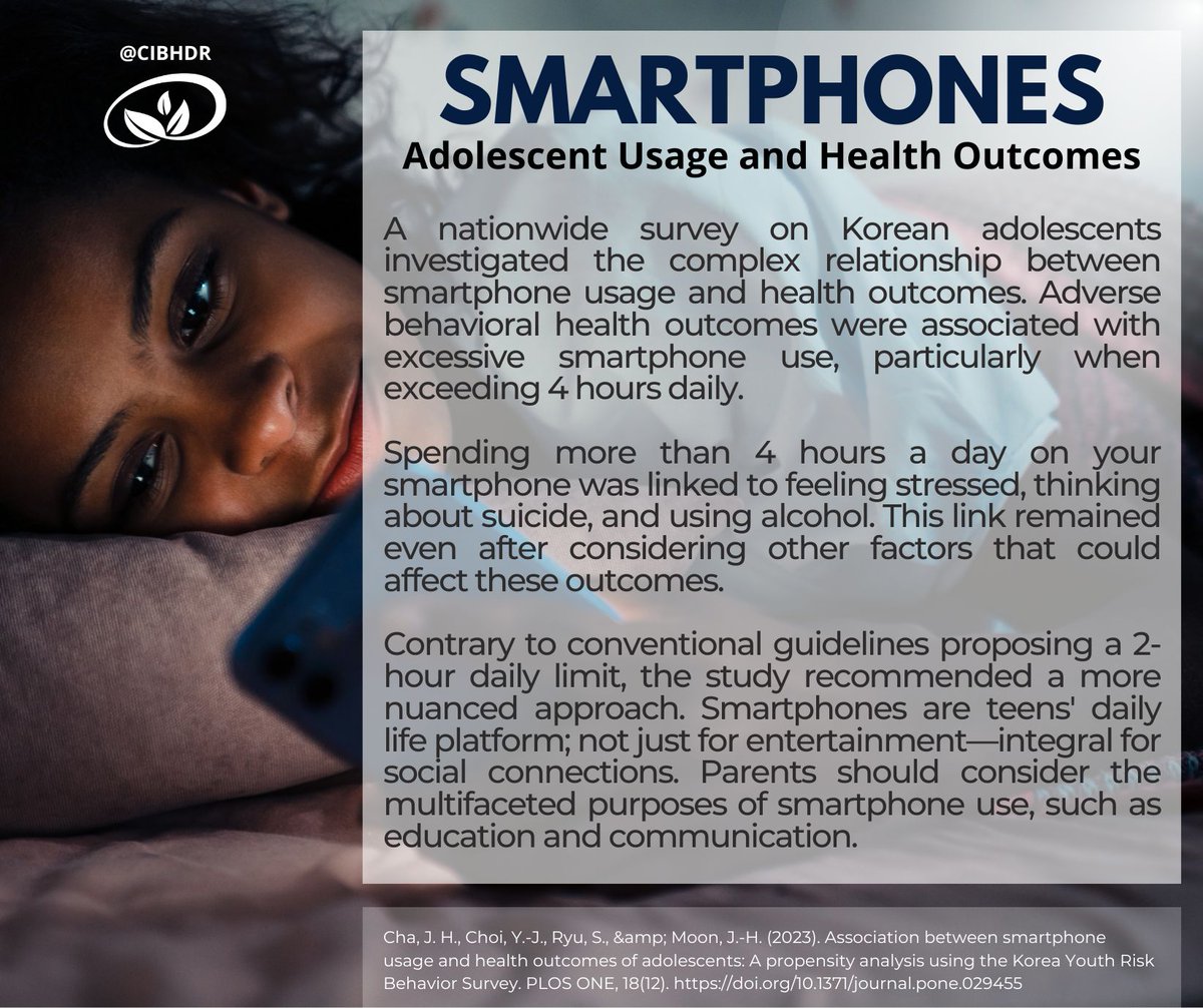 CIBHDr's tweet image. New study links excessive smartphone use to stress, suicide ideation, and alcohol use in Korean teens.
Together, let's create a safe and supportive environment for our teenagers to thrive in a tech-driven world.
#digitalwellbeing #parenting #SmartphoneUse #AdolescentHealth