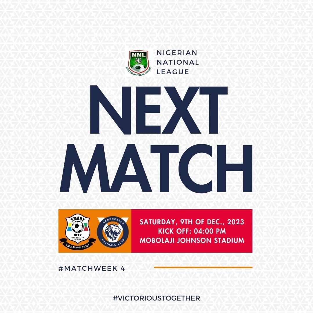 Tomorrow, we’ll be up against Smart City FC at the Mobolaji Johnson Stadium 🏟️ COME ON YOU LIONS 🦁 #vfc #vandrezzerfc #nextmatch