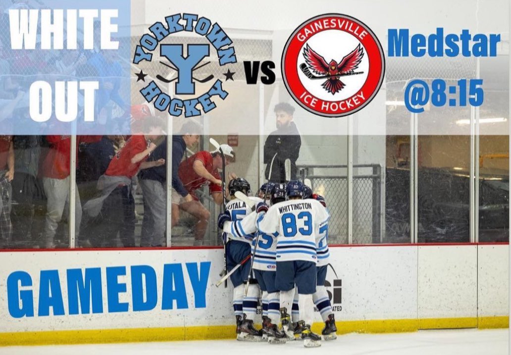 Yorktown Hockey (@yorktownhockey) on Twitter photo Another NVSHL game tonight vs Gainesville at 8:20 at Medstar! It’s a white out! <a href="/WashPostHS/">WashPost HS Sports</a> <a href="/yhssports/">Yorktown Athletics</a> <a href="/hockeynightnova/">Hockey Night in NoVa</a> <a href="/CRHRHockey/">ChesapeakeRegHKYRev</a> Another NVSHL game tonight vs Gainesville at 8:20 at Medstar! It’s a white out! <a href="/WashPostHS/">WashPost HS Sports</a> <a href="/yhssports/">Yorktown Athletics</a> <a href="/hockeynightnova/">Hockey Night in NoVa</a> <a href="/CRHRHockey/">ChesapeakeRegHKYRev</a>