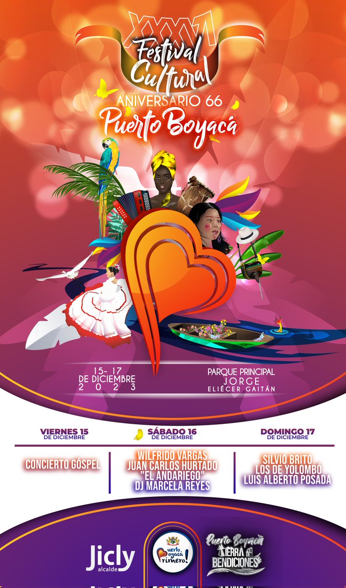JiclyMutisIsaza's tweet photo. Programación oficial del 36° Festival Cultural y Colonias en #PuertoBoyacá🥳🎉🎊 ¡No te lo puedes perder este 15, 16 y 17 de diciembre!🤩 @alcaldiaptoboy https://t.co/j4TsBSHW60