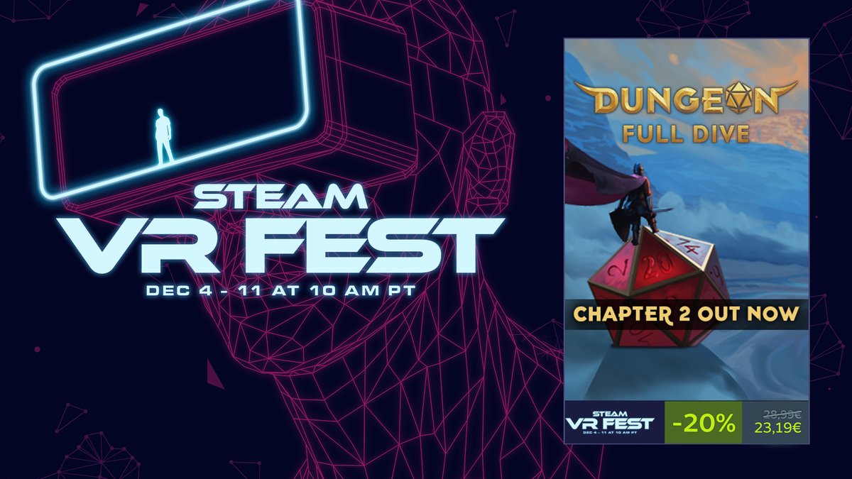 🚀 Dive into Dungeon Full Dive Chapter 2 now! 🎲✨ Exciting GM tools, streamlined combat with Automated Initiative Tracking, and EVEN MORE variety await! 🗺️ 🔥 Plus, enjoy 20% off for Steam VR Fest – grab your copy now and embark on a new TTRPG adventure! 🎮 #DungeonFullDive