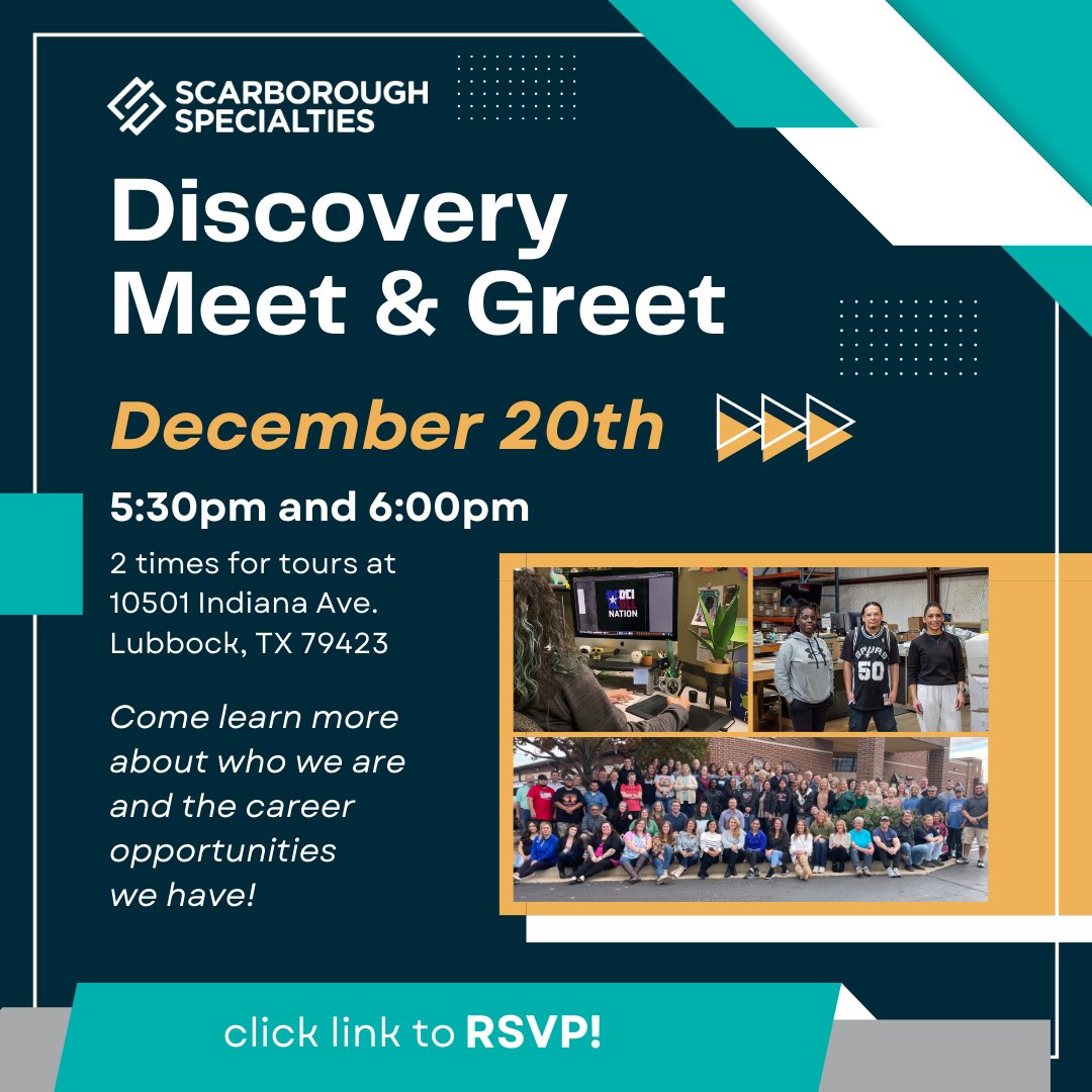 mybrandability's tweet photo. We are actively looking to fill several positions.  If you are in the Lubbock area and are interested in learning more about who we are and the career opportunities we have, please use the link below to RSVP and join us Wednesday, December 20th!
RSVP Here: https://t.co/qC1O5WepCg https://t.co/YSMc7l3mno