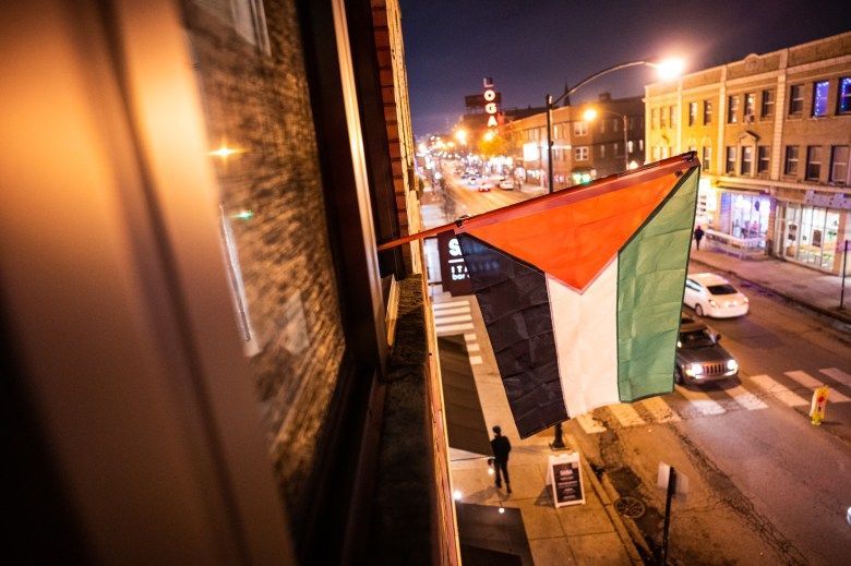 BlockClubCHI's tweet photo. A Logan Square woman is facing eviction for refusing to remove a Palestinian flag. https://t.co/DQQiH4alvi https://t.co/m9l6WajCjR