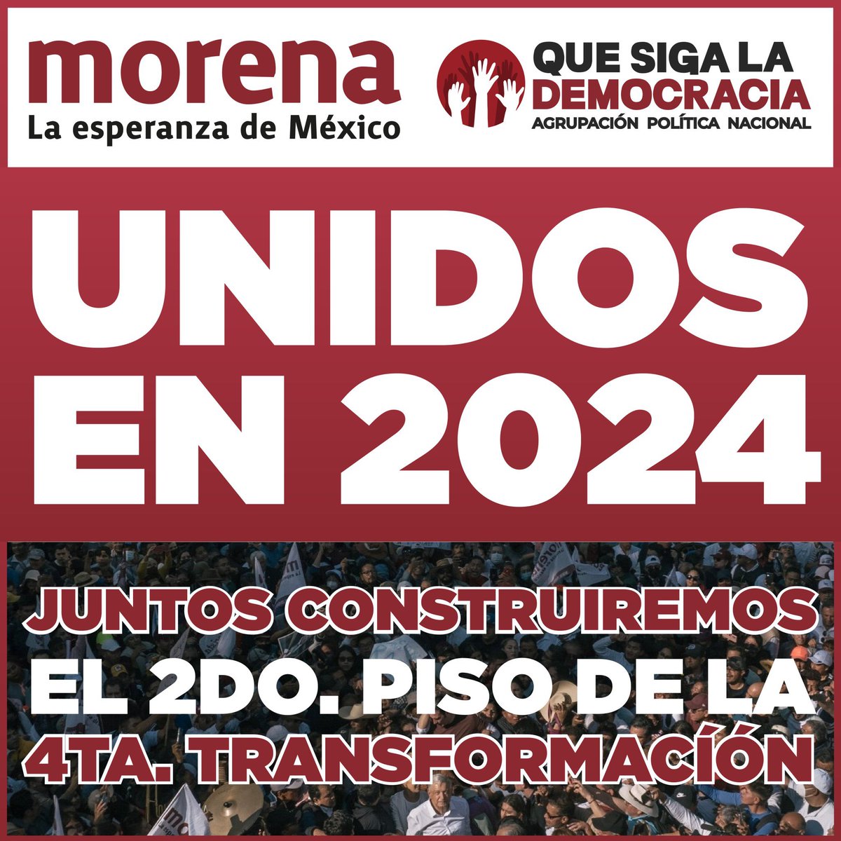 Les quiero compartir que el día de ayer se aprobó el convenio de colaboración entre el  <a href="/PartidoMorenaMx/">Morena</a> y <a href="/QueSigaMX/">Que Siga La Democracia</a> donde habremos de participar en el proceso electoral del 2024 con nuestra precandidata la Dra. <a href="/Claudiashein/">Claudia Sheinbaum Pardo</a> .
Felicidades a nuestra fundadora <a href="/GabyJimenezMX/">Gabriela Jimenez</a> y a