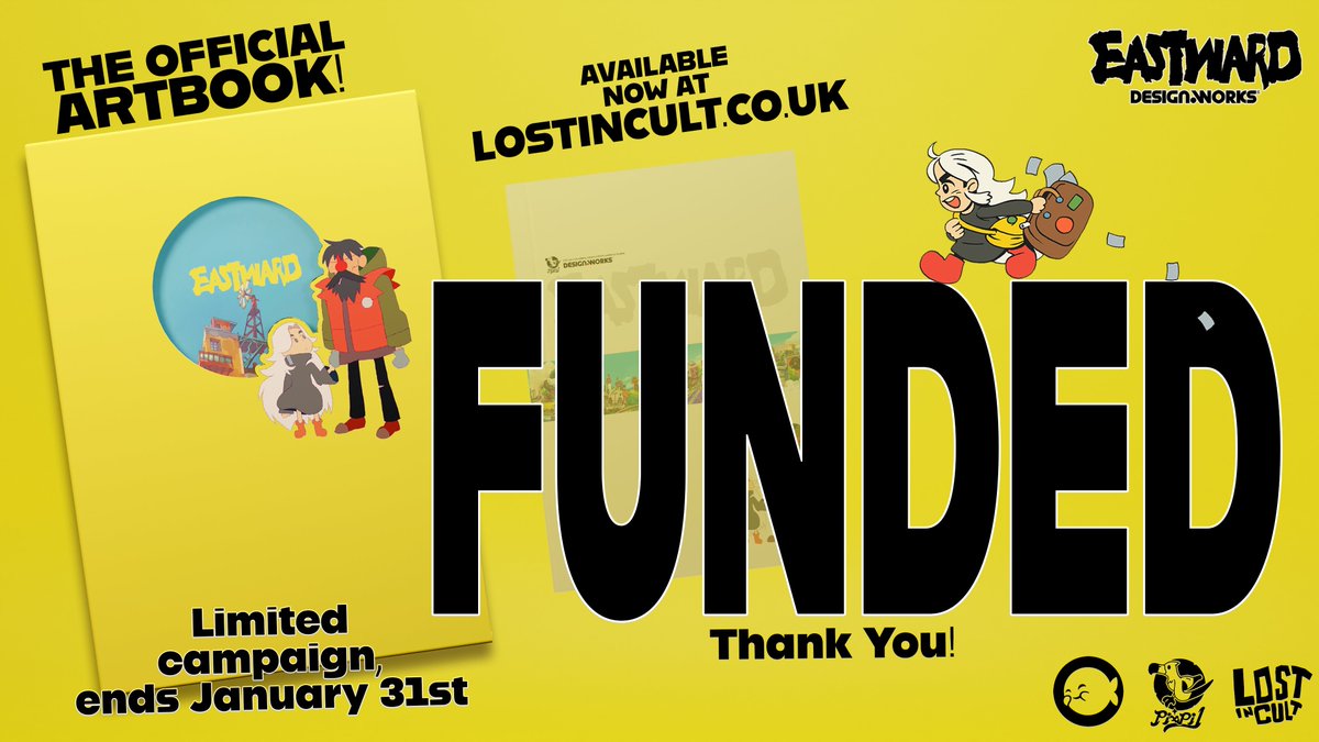 lostincult's tweet image. Eastward: Design Works is... FUNDED! 🥳

Proud that our deep dive artbook on Eastward, telling its story from sketch to launch and beyond, will be printed. 

We&apos;ve also now sold almost 70% of the @pixpilgames signed editions - campaign closes Jan 31st. 

lostincult.co.uk/eastward