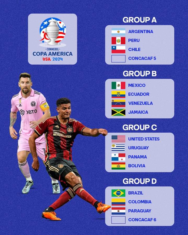 intellect_news's tweet photo. 🚨Officiel : les groupes sont prêts pour la Copa America 2024.
Qui selon vous va remporter cette Copa America?
#CopaAmerica2024 #CopaAmerica #commebol #brazil #Argentina #Messi #Neymar #intellectnews24 https://t.co/4hsto8dsRK