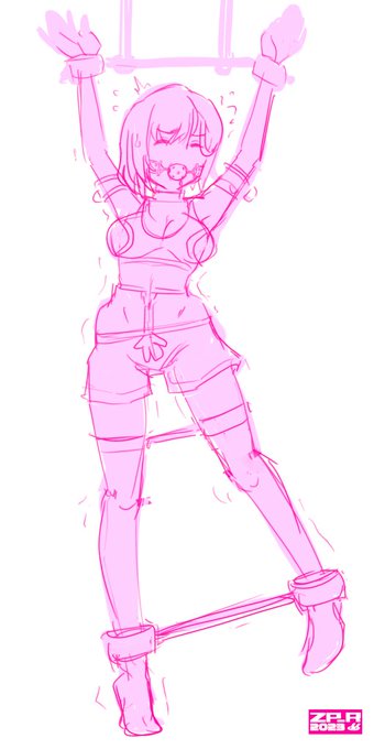 コミッションラフです。三日月閑さん拘束両手吊り上げWIP 