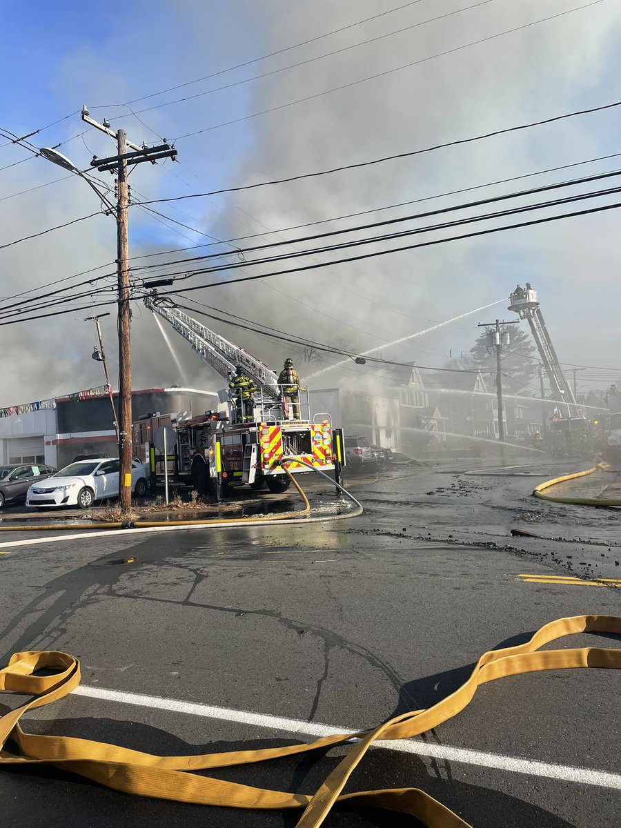 Scene from the massive fire on Main Street in Manchester this morning. Fire crews are still working on putting out the hot spots at Capitol Automotive @FOX61News